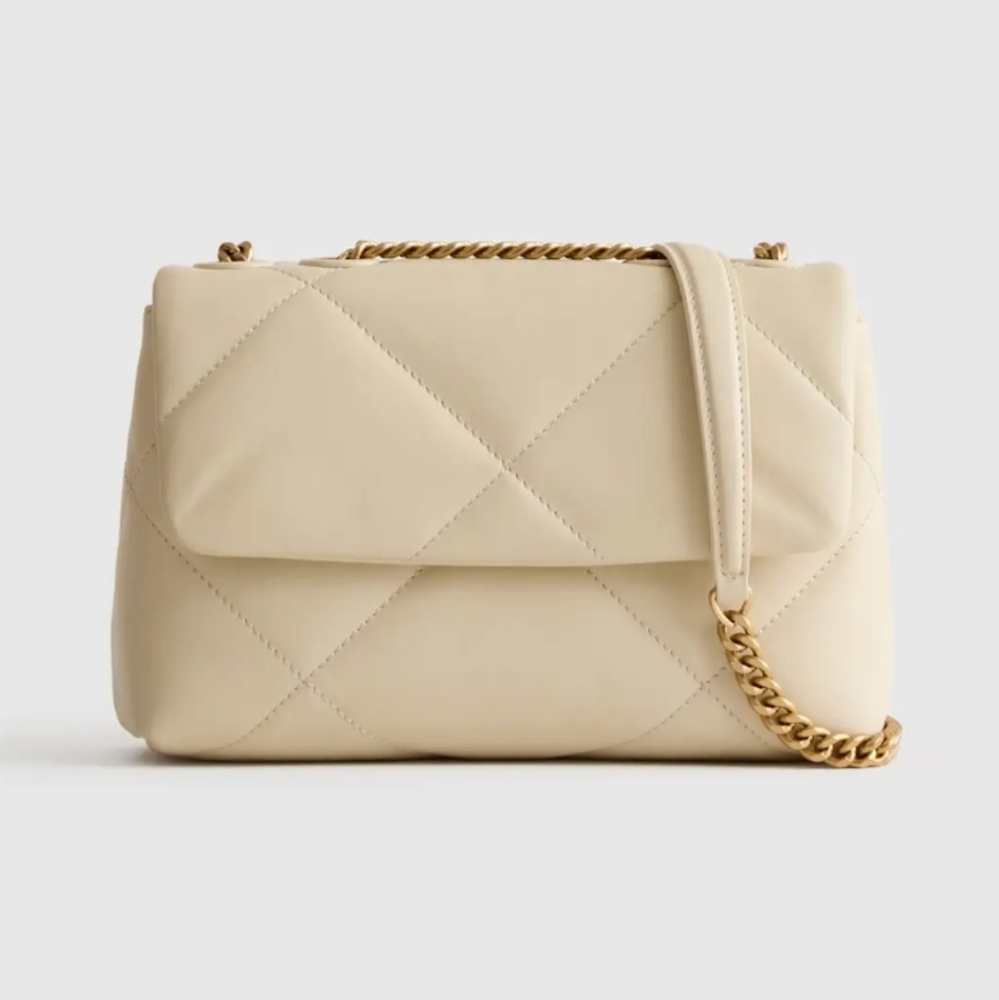 NWT Quince Italian Leather Diamond Quilted Cream Small Shoulder Bag